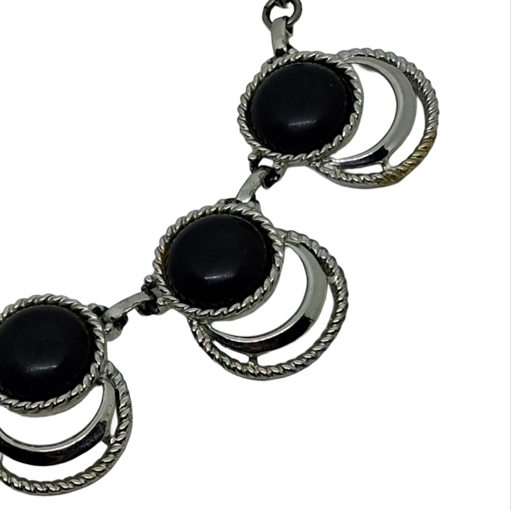 🖤 1959 Sarah Coventry "Bold and Beautiful" Black Cabochon Choker Necklace - Picture 4 of 8
